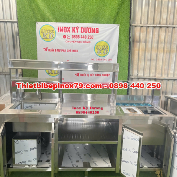 QUẦY PHA CHẾ INOX 304 THIẾT KẾ CHUYÊN NGHIỆP, SANG TRỌNG, PHÙ HỢP CHO QUÁN TRÀ SỮA