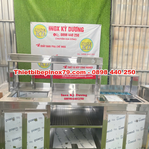 QUẦY PHA CHẾ INOX 304 THIẾT KẾ CHUYÊN NGHIỆP, SANG TRỌNG, PHÙ HỢP CHO QUÁN TRÀ SỮA
