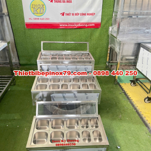 THÙNG ĐÁ INOX 304 KHAY TOPPING NẮP KÍNHTRONG SUỐT CHO QUÁN TRÀ SỮA VÀ QUÁN CHÈ
