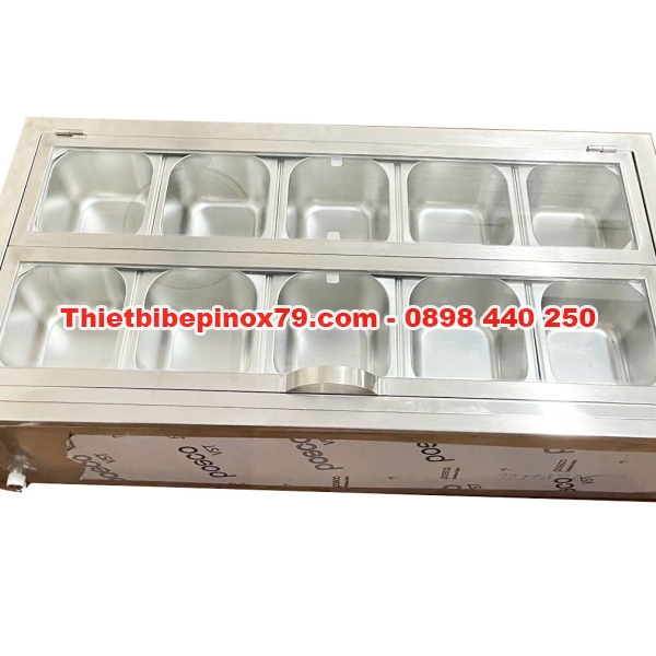 THÙNG ĐÁ INOX 304 GIỮ LẠNH 10 KHAY TOPPING ĐẶT TRÊN MẶT BÀN