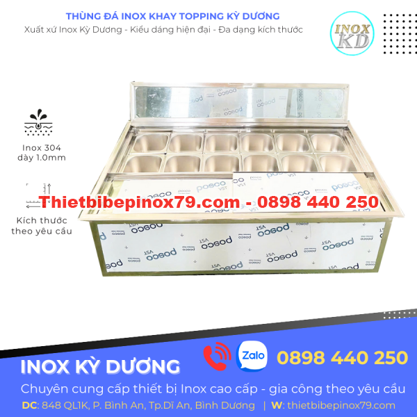 Thùng Đá Inox 304 Kèm 12 khay topping