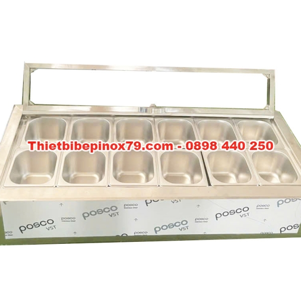 THÙNG ĐÁ INOX 304 GIỮ LẠNH 12 KHAY TOPPING