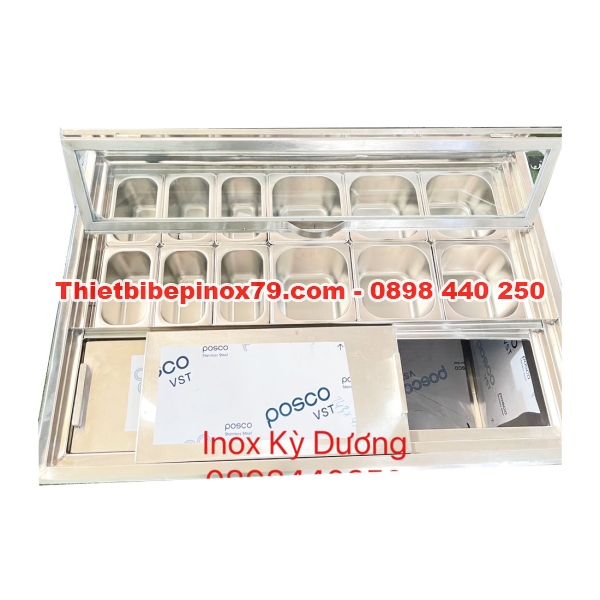 THÙNG ĐÁ INOX ÂM QUẦY NHIỀU KHAY TOPPING GIÁ RẺ