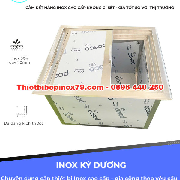 THÙNG ĐÁ INOX 304 ÂM MẶT QUẦY ĐÁ NẮP GẬP ĐÔI