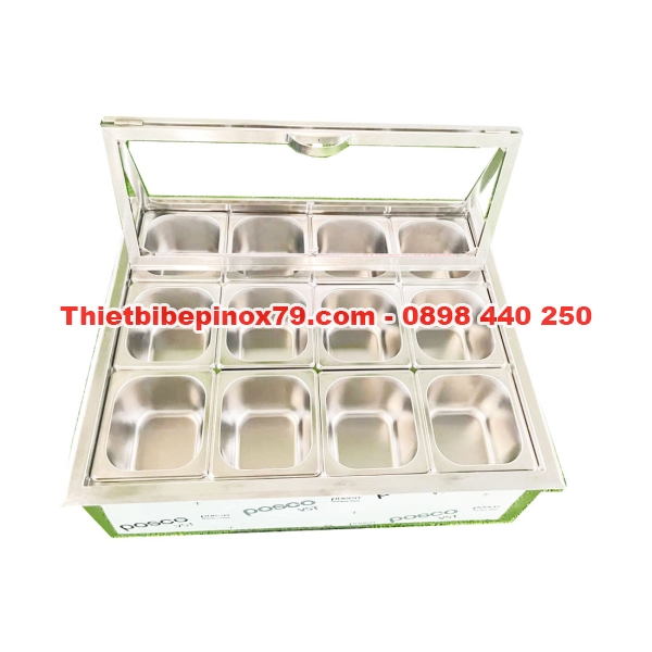 THÙNG ĐÁ INOX 304 ƯỚP LẠNH 12 KHAY TOPPING