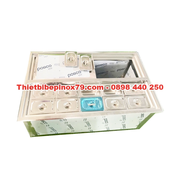 THÙNG ĐÁ INOX 304 ÂM QUẦY 10 KHAY TOPPING 1 LÍT