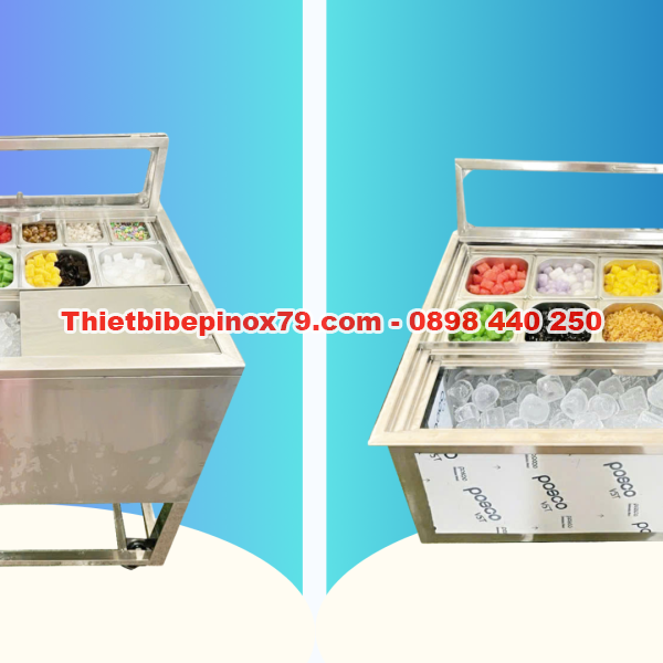 Thùng Đá Inox Kèm Khay Topping Kỳ Dương