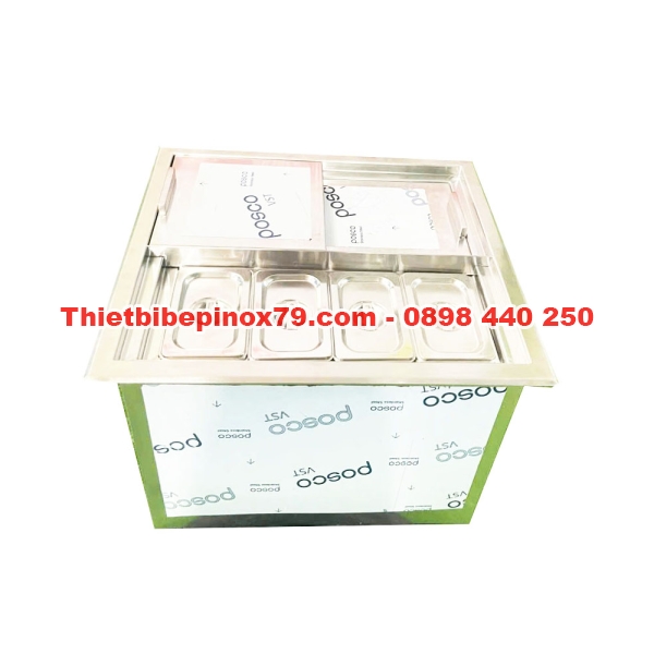 THÙNG ĐÁ INOX 304 CÓ 4 KHAY TOPPING