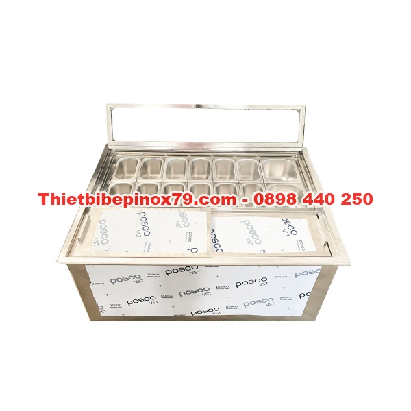 THÙNG ĐÁ INOX CÓ CHÂN BÁNH XE KÈM KỆ SONG DƯỚI 