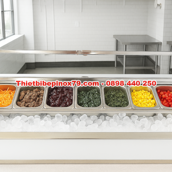 Thùng Đá Inox Kèm 6 Khay Topping T04