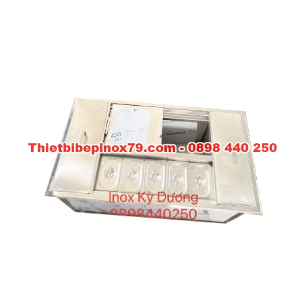 THÙNG ĐÁ INOX CÓ KHAY TOPPING VÀ NGĂN ƯỚP RƯỢU