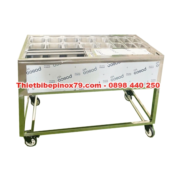 THÙNG ĐÁ INOX 304 CÓ CHÂN KÈM KHAY TOPPING