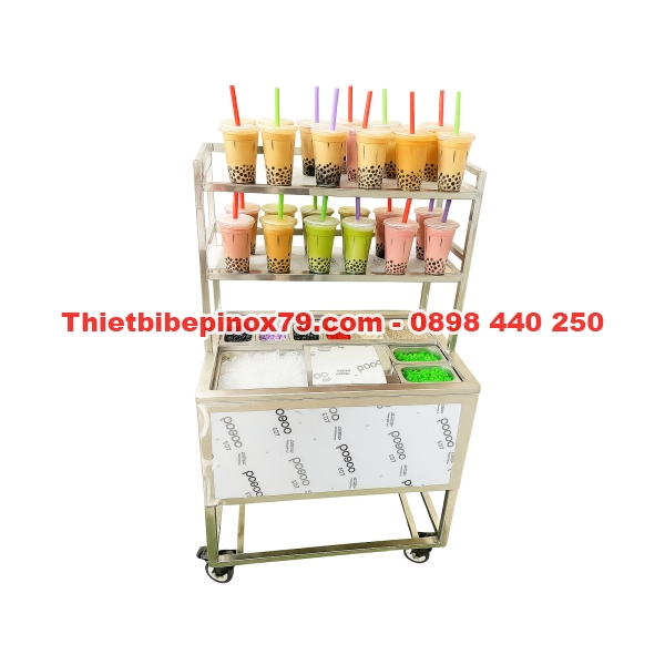 Thùng Đá Inox Di Động Kèm Kệ Trên Tiện Lợi