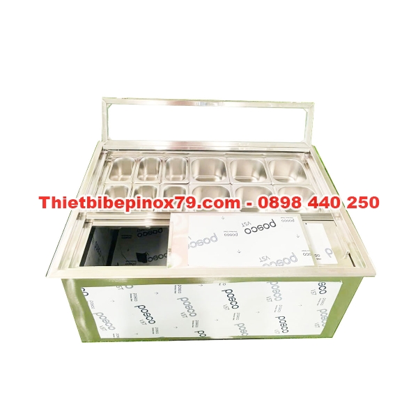 THÙNG ĐÁ INOX 304 ÂM MẶT QUẦY CÓ 12 KHAY INOX 