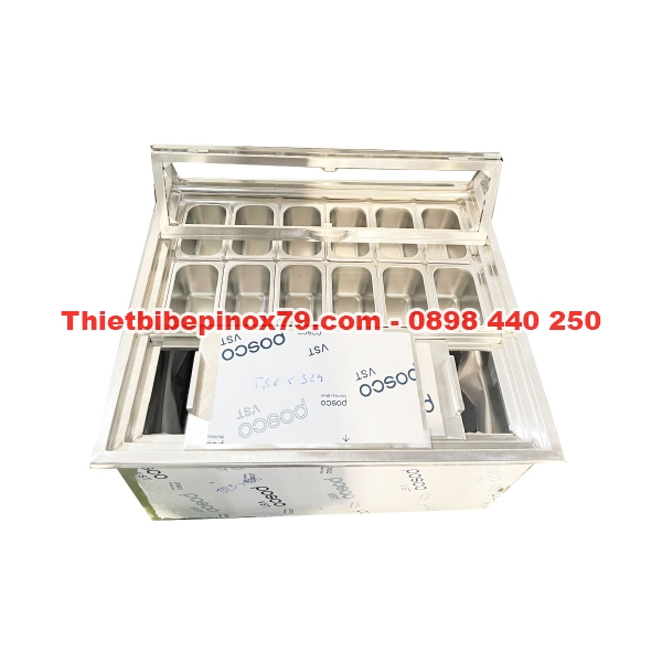 THÙNG ĐÁ INOX CÓ CHÂN BÁNH XE KÈM KỆ SONG DƯỚI