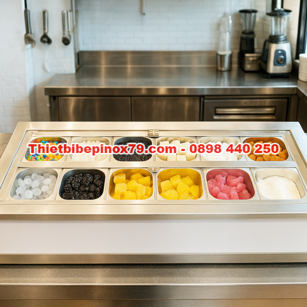 Thùng Đá Inox Kèm 12 Khay Topping Có Chân T03