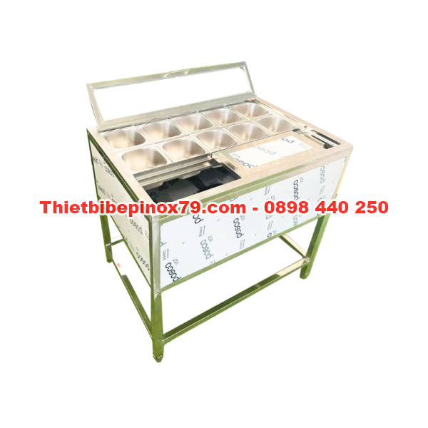 THÙNG ĐÁ INOX 304 CÓ CHÂN VÀ KHAY TOPPING ĐỰNG THẠCH