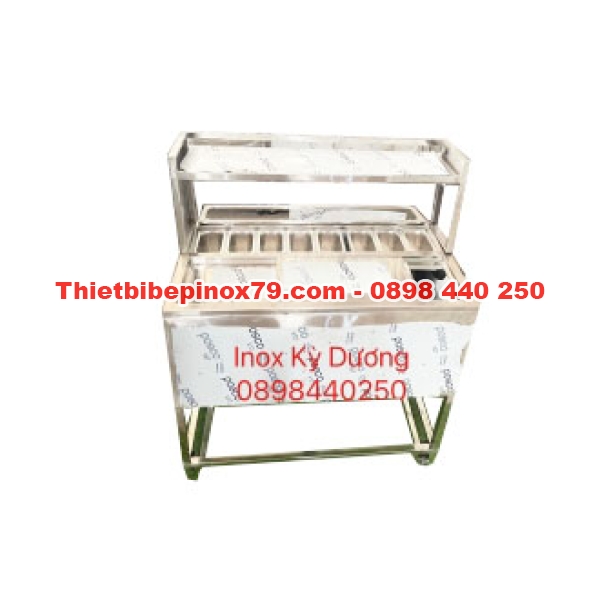 THÙNG ĐÁ INOX 304 CÓ KHAY TOPPING VÀ KỆ TRÊN
