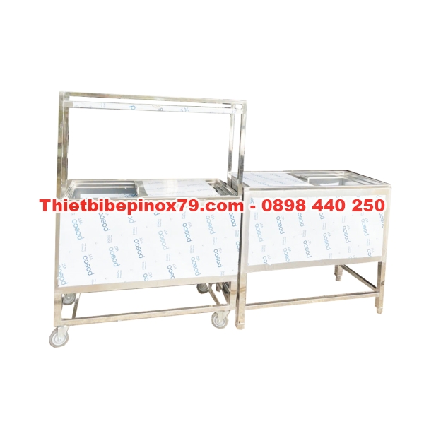 Thùng Đá Inox Có Chân Bánh Xe Kèm Kệ Trên 