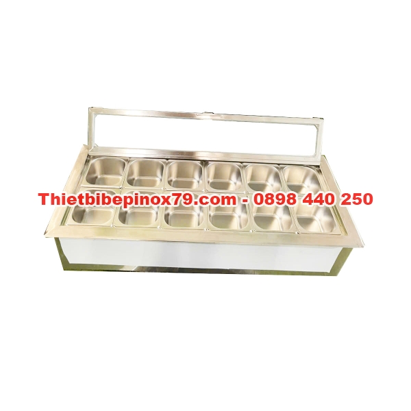 Thùng Đá Inox Kèm 12 Khay Topping Có Chân T03