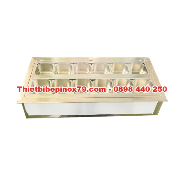 Thùng Đá Inox Kèm 12 Khay Topping Có Chân T03
