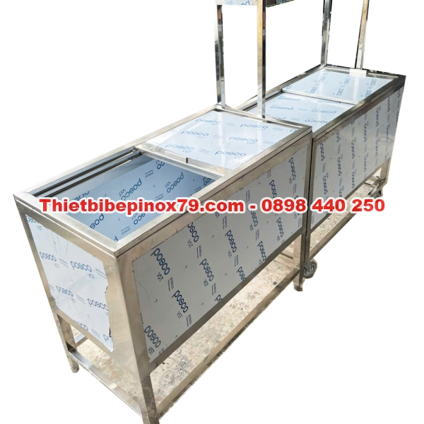 Thùng Đá Inox Có Chân Bánh Xe Kèm Kệ Trên 