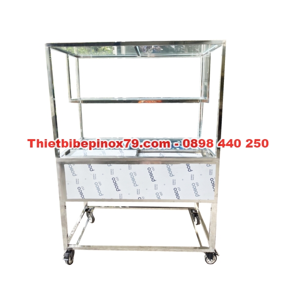 XE TRÀ SỮA INOX 304 NHỎ GỌN CÓ THÙNG ĐÁ ÂM VÀ 14 KHAY TOPPING 1.5 LÍT