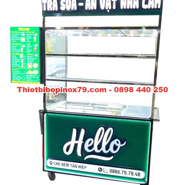 Xe Trà Sữa Đẹp Di Động Kèm Khay Topping Mẫu Mới