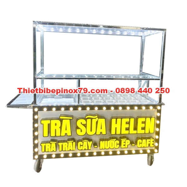 XE TRÀ SỮA INOX CÓ THÙNG ĐÁ VÀ THÙNG ĐỰNG TOPPING