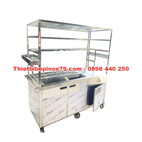 XE TRÀ SỮA INOX 304 CÓ THÙNG ĐÁ ÂM VÀ 12 KHAY TOPPING 1 LÍT RƯỠI