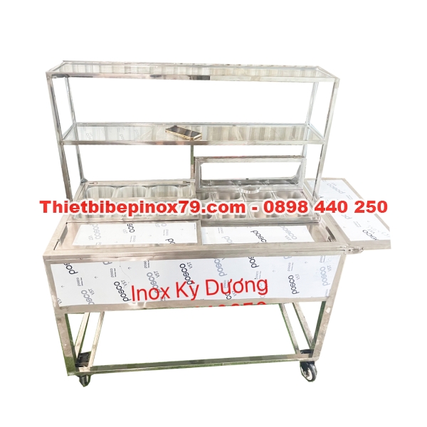 TỦ TRÀ SỮA INOX 304 NHỎ GỌN CÓ THÙNG ĐÁ VÀ KHAY THẠCH