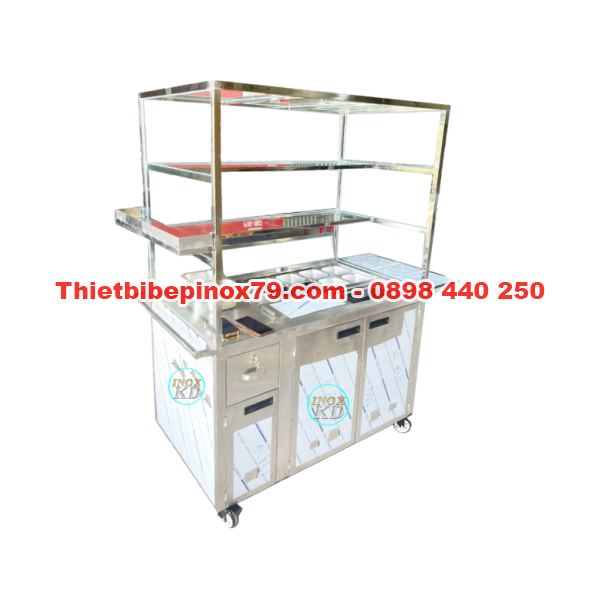 XE TRÀ SỮA INOX 304 CÓ THÙNG ĐÁ ÂM VÀ 10 KHAY TOPPING VÀ KHAY ƯỚP LẠNH MỨT TRÁI CÂY