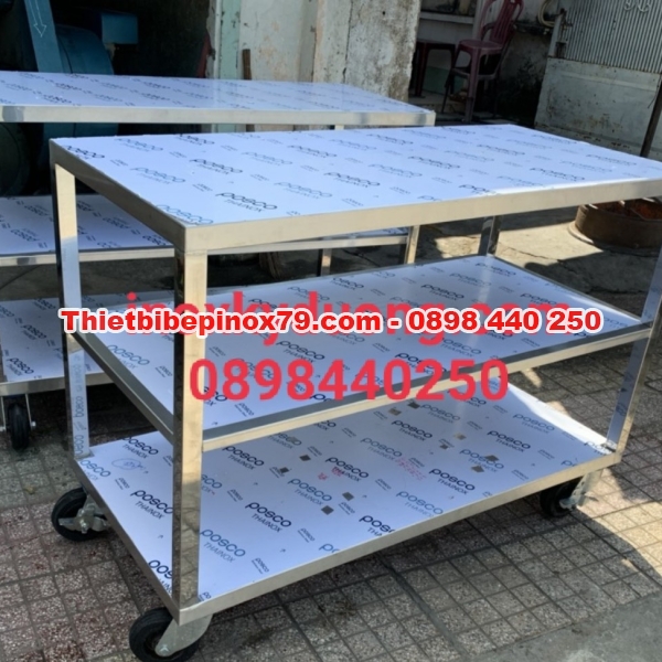 BÀN INOX 3 TẦNG CÓ BÁNH XE