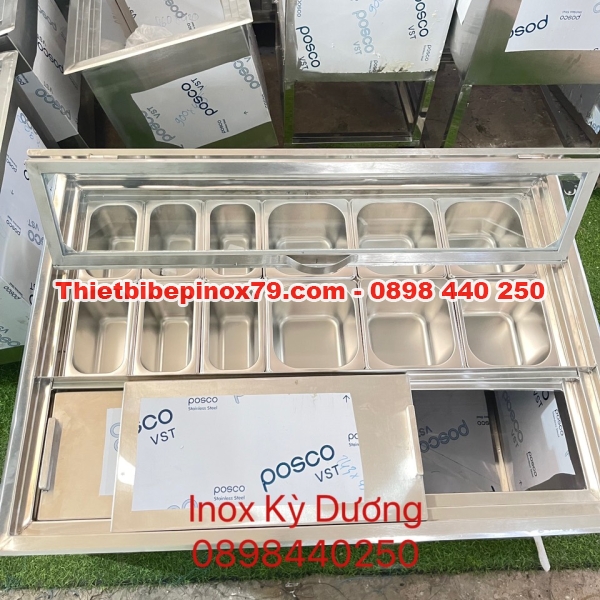 THÙNG ĐÁ INOX ÂM QUẦY NHIỀU KHAY TOPPING GIÁ RẺ