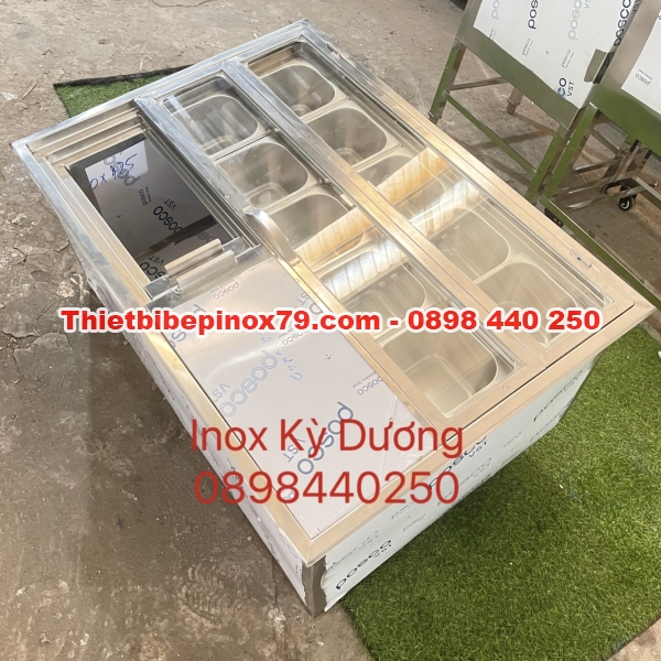 THÙNG ĐÁ INOX ÂM QUẦY NHIỀU KHAY TOPPING GIÁ RẺ