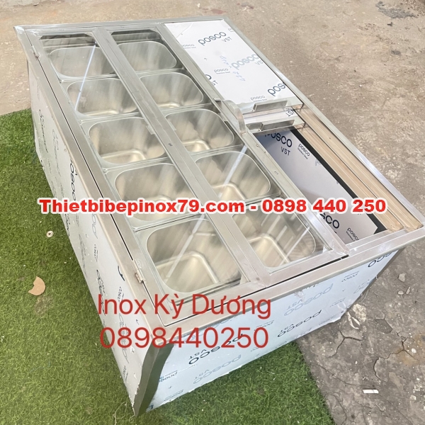 THÙNG ĐÁ INOX ÂM QUẦY NHIỀU KHAY TOPPING GIÁ RẺ