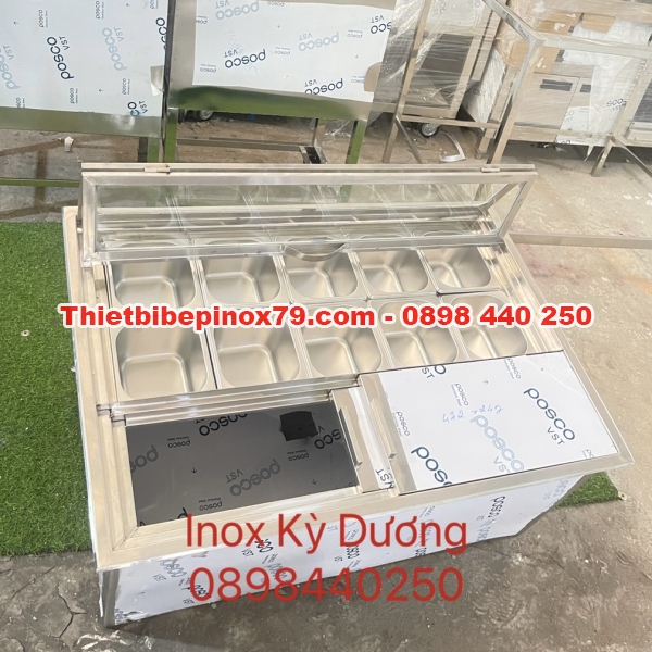 THÙNG ĐÁ INOX ÂM QUẦY NHIỀU KHAY TOPPING GIÁ RẺ