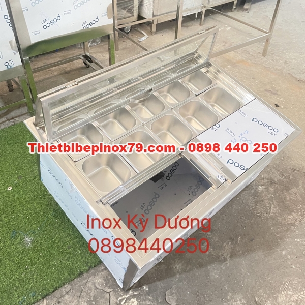 THÙNG ĐÁ INOX ÂM QUẦY NHIỀU KHAY TOPPING GIÁ RẺ