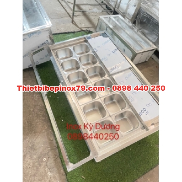 THÙNG ĐÁ INOX ÂM QUẦY 12 KHAY TOPPING