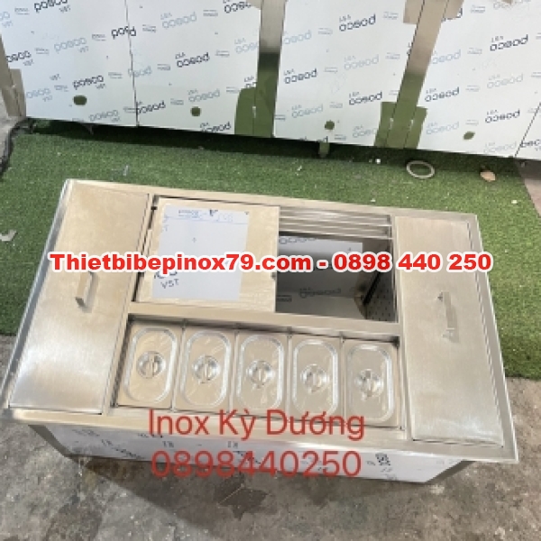 THÙNG ĐÁ INOX CÓ KHAY TOPPING VÀ NGĂN ƯỚP RƯỢU