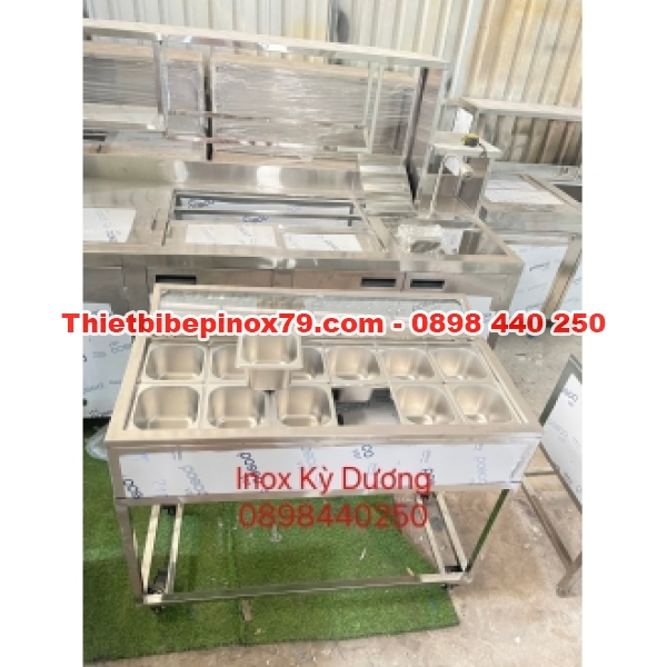 THÙNG ƯỚP LẠNH 10 KHAY TOPPING CÓ CHÂN BÁNH XE