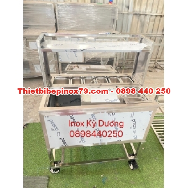 THÙNG ĐÁ INOX 304 CÓ KHAY TOPPING KÈM KỆ TRÊN