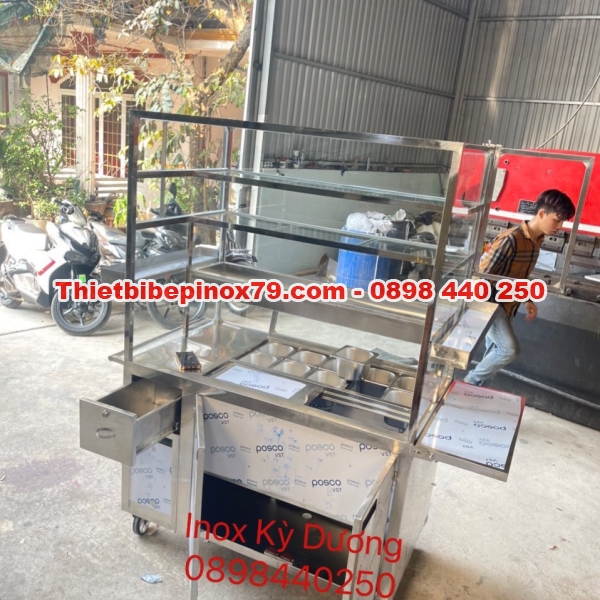 XE TRÀ SỮA INOX CÓ THÙNG ĐÁ VÀ KHAY ƯỚP LẠNH MỨT TRÁI CÂY
