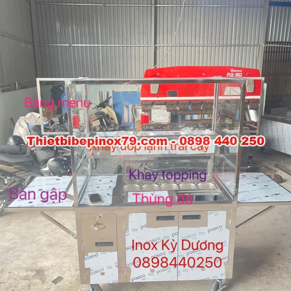 XE TRÀ SỮA INOX 304 CÓ KHAY ƯỚP LẠNH MỨT TRÁI CÂY