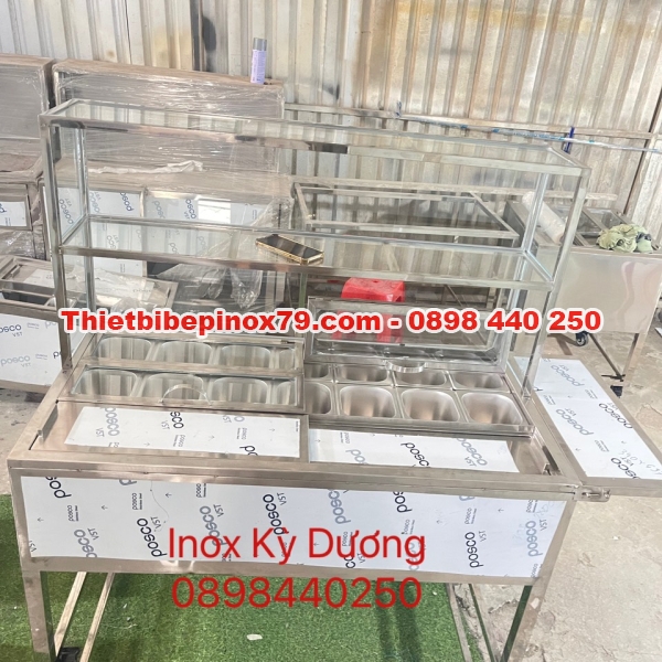 TỦ TRÀ SỮA INOX 304 NHỎ GỌN CÓ THÙNG ĐÁ VÀ KHAY THẠCH