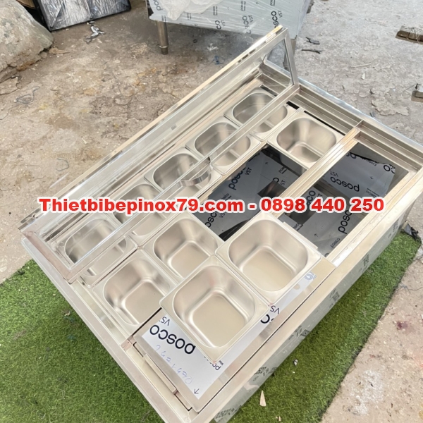 THÙNG ĐÁ INOX 304 ÂM QUẦY CÓ 10 KHAY TOPPING 1.5 LÍT