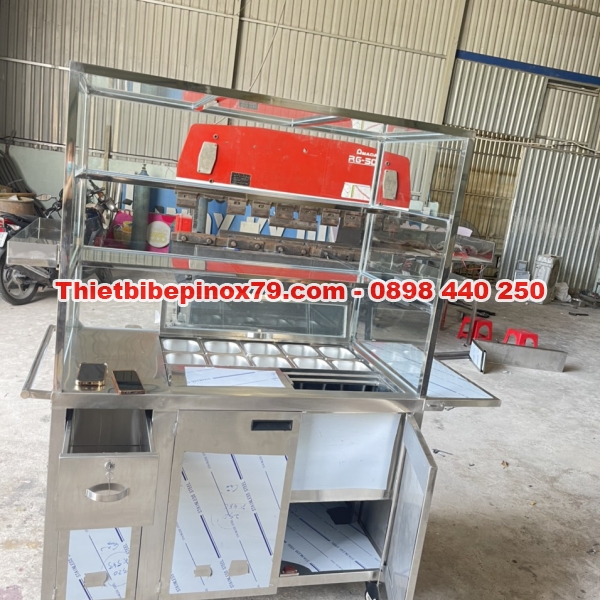 XE TRÀ SỮA CÓ THÙNG ĐÁ ÂM VÀ KHAY TOPPING