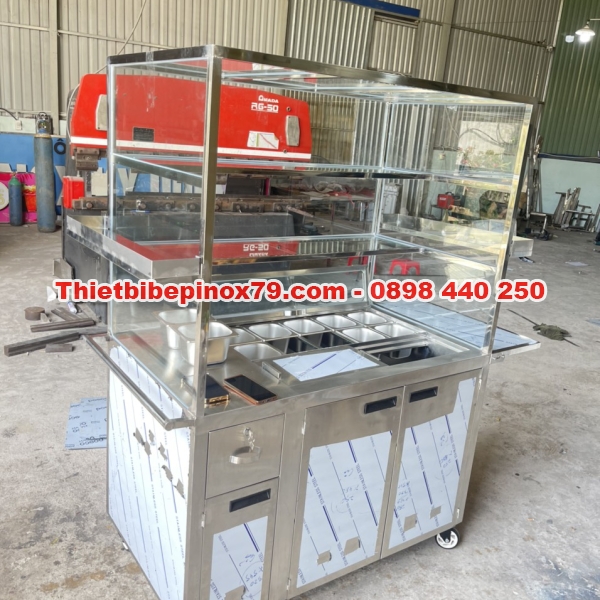 XE TRÀ SỮA CÓ THÙNG ĐÁ ÂM VÀ KHAY TOPPING