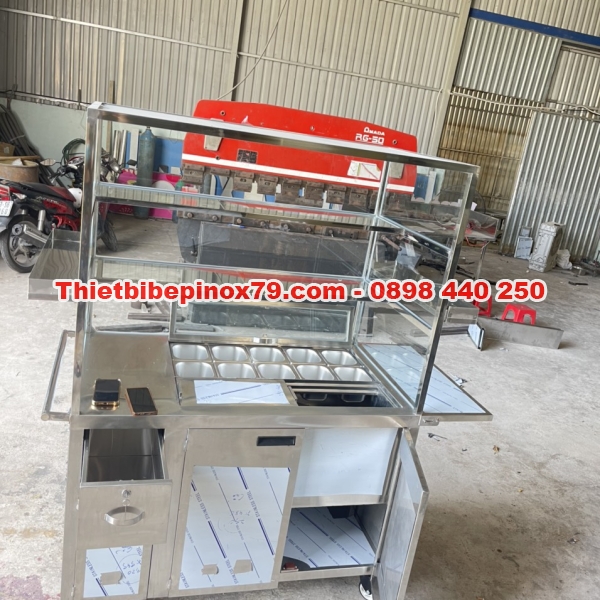 XE TRÀ SỮA CÓ THÙNG ĐÁ ÂM VÀ KHAY TOPPING