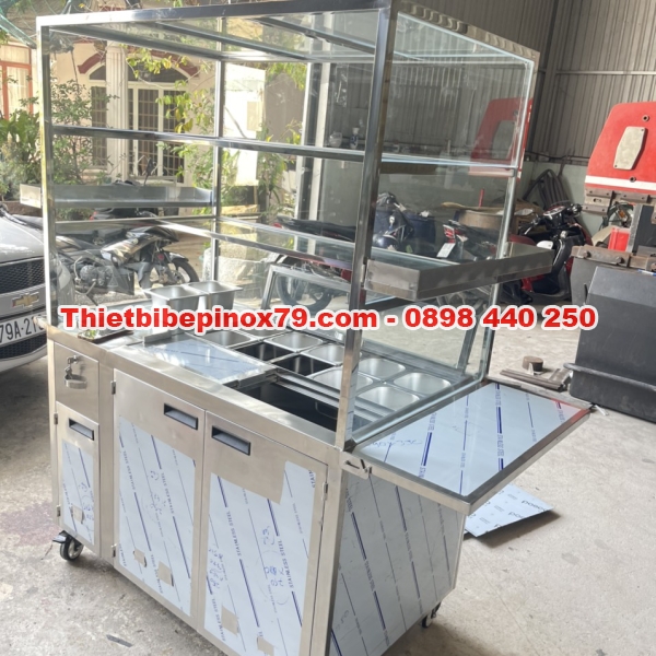 XE TRÀ SỮA CÓ THÙNG ĐÁ ÂM VÀ KHAY TOPPING